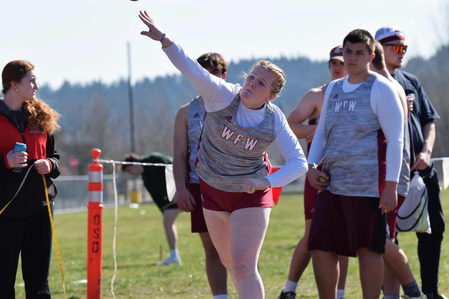 Bailey Simper lets the shot go at the Cardinal relays in Orting on March 18.